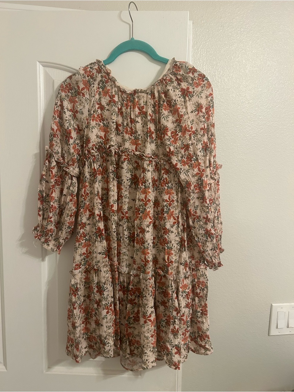 Zara Cream Dress with Orange Floral Print - Girls' Casual Tiered